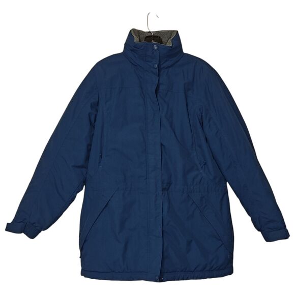 LL Bean Nylon Full Zip Jacket Barn Coat 0BDX2 Blue Womens Med Reg Fleece Quilted - Picture 1 of 14